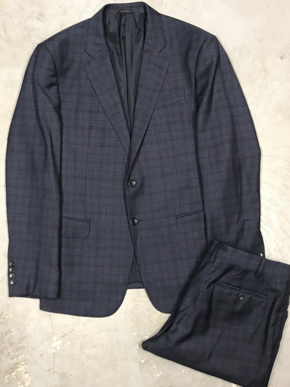 Giorgio Armani Suit Soft Line Slim Wool Made in Italy Plaid Blue 2pc 42R 34x31